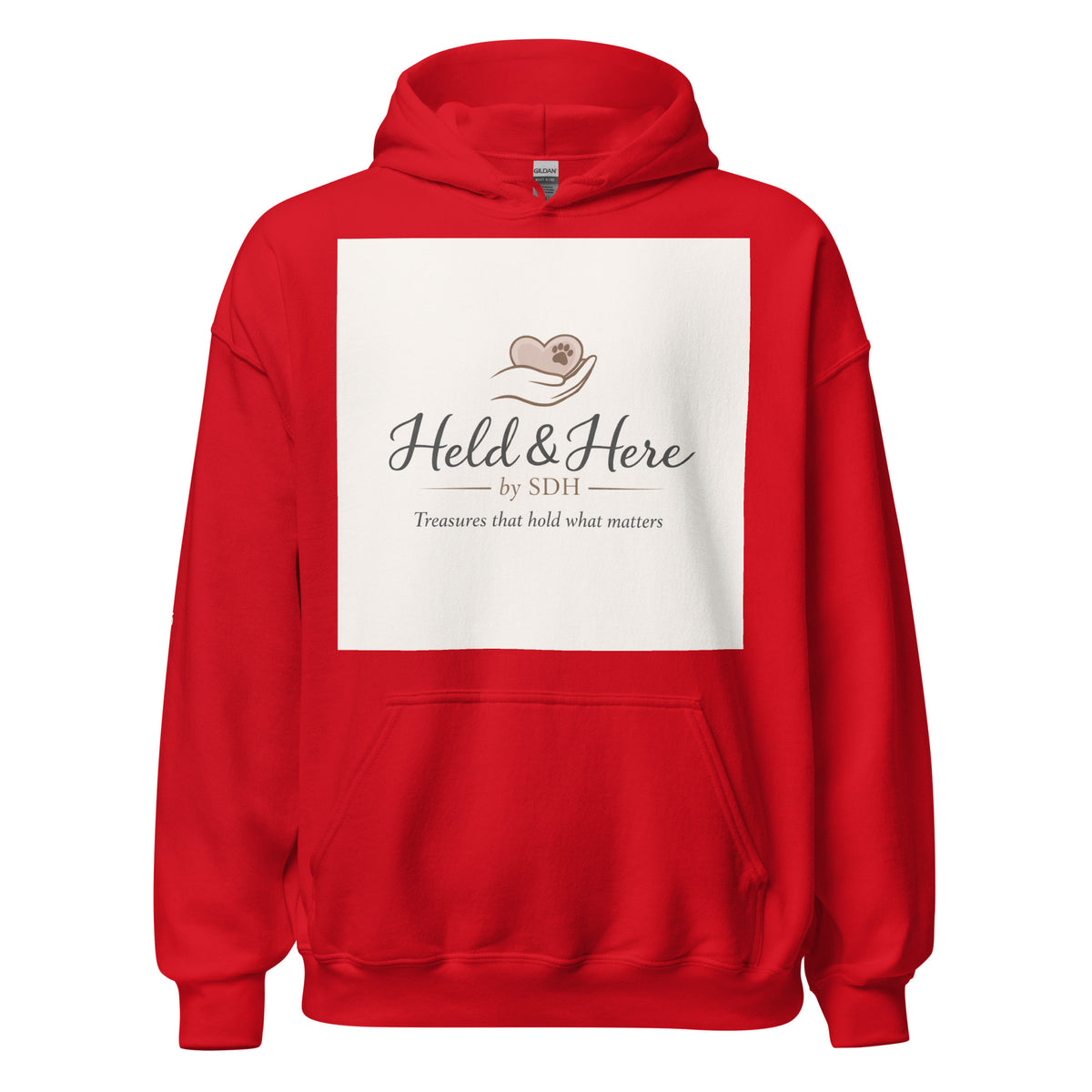 Red personalized pullover hoodie, front view